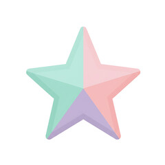 Isolated five-pointed star illustration in soft pastel colors. A cute and whimsical symbol in mint green, pink, and lavender for design