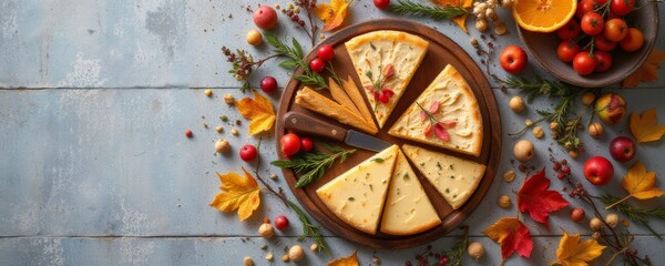 Fototapeta premium Cheese Board with Autumnal Decor