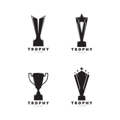 Trophy champions with start logo icon design vector illustration, For Award Winner, champions, tournament.