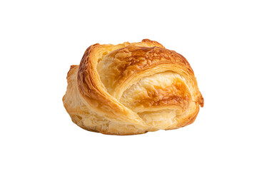 Golden, flaky pastry on a white isolated background, perfect for breakfast or pastry lovers.