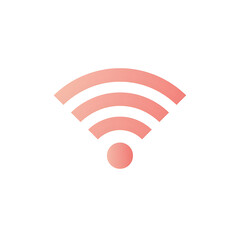 A simplified, modern graphic of a pink gradient WiFi symbol on a white background, representing wireless internet connectivity and digital communication