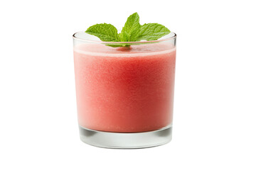 Refreshing raspberry smoothie in a glass garnished with mint leaves, perfect for summer enjoyment on a bright day.