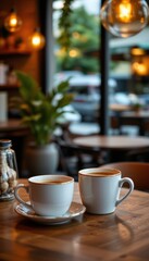 Fototapeta premium Two Cups of Coffee in Cozy Cafe