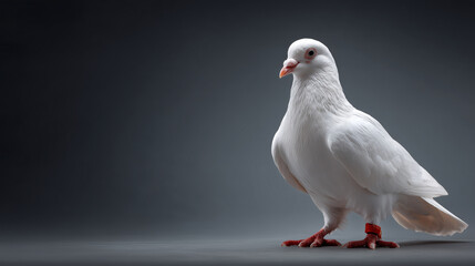 White Dove Standing on Gray Background