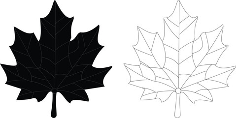 Fototapeta premium Black and White Maple Leaf Silhouettes Side by Side