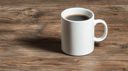 Hot Coffee in White Mug on Wooden Table