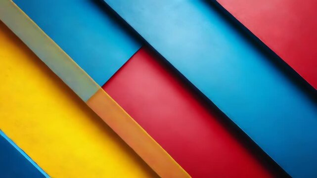 Vibrant abstract geometric pattern with bold red blue and yellow layered shapes