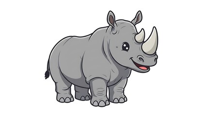 Obraz premium Cartoon Rhinoceros - Cute, Gray Animal with Horns on White Background.