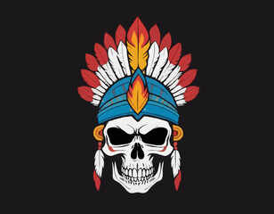 indian warrior skull vector art comic style