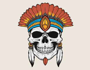 indian warrior skull vector art comic style