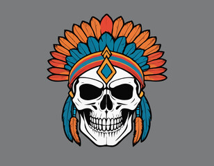 indian warrior skull vector art comic style