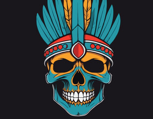 indian warrior skull vector art comic style