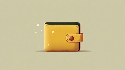 A worn, mustard-yellow leather wallet, slightly open, with a few small, light-colored spots and a buttoned flap, casts a subtle shadow against a muted beige 