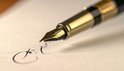 Gold Fountain Pen Writing on Cream Paper