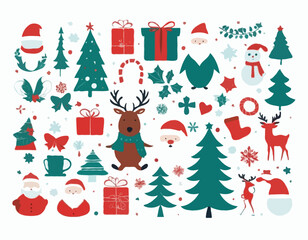 Christmas set of silhouettes for design on a white background, vector illustration