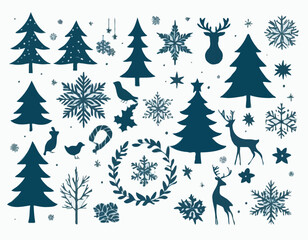 Christmas set of silhouettes for design on a white background, vector illustration