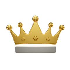 3d metallic crown icon in gold and silver, elegant royal design on transparent background