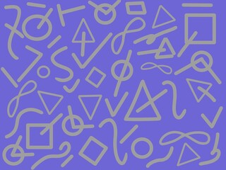 Modern grey doodle style. Illustrations of squares, lines, circles, and curves. line doodle seamless pattern.