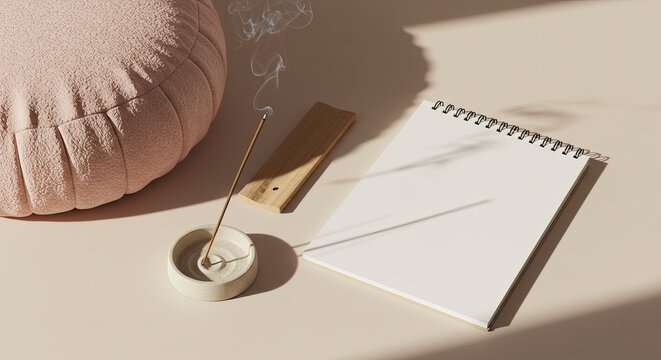 Mindful Morning Ritual with Burning Incense and Blank Journal