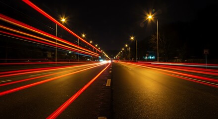 Crimson Velocity - A Long Exposure Journey Down a City Highway at Night.