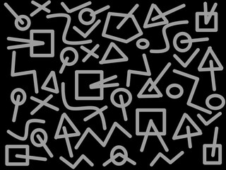 Modern grey doodle style. Illustrations of squares, lines, circles, and curves. line doodle seamless pattern.