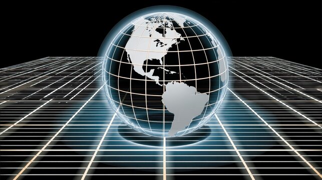 Digital Globe on Glowing Grid