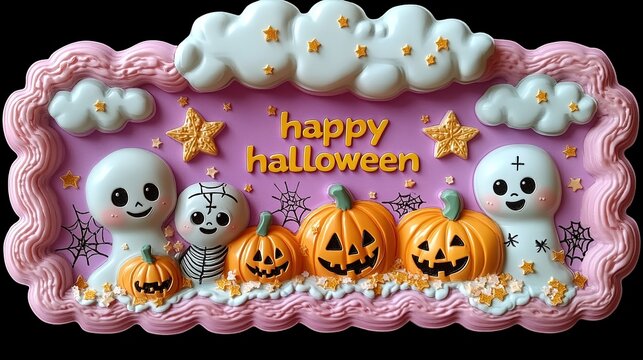 3D - styled Happy Halloween Decor with Ghosts, Pumpkins, and Stars