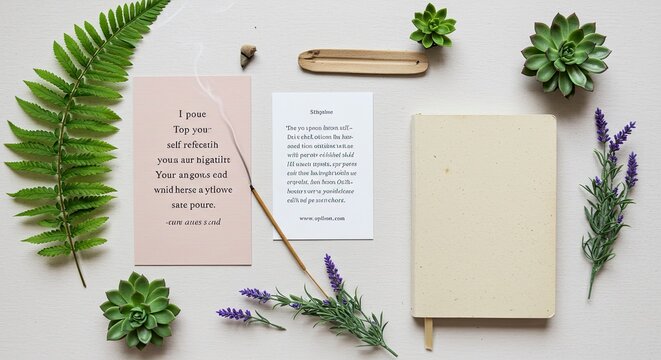 Mindful Self-Care Flat Lay with Incense, Journal, and Botanicals