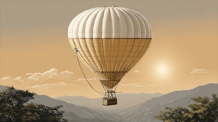 Hot Air Balloon Over Mountain Landscape