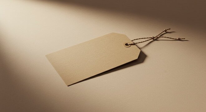Minimalist Blank Kraft Paper Tag with Twine, Soft Light and Shadow