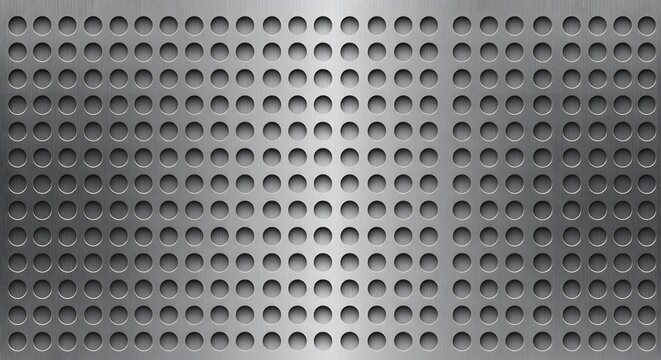 Perforated Metal Sheet with Circular Holes: Industrial Texture and Design.