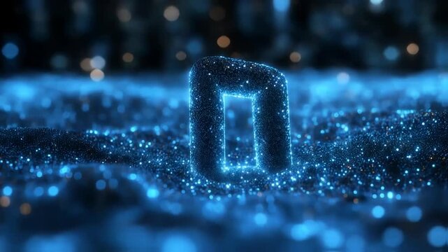 Abstract blue digital scene featuring a glowing USB device symbol formed by particles in a futuristic tech landscape.