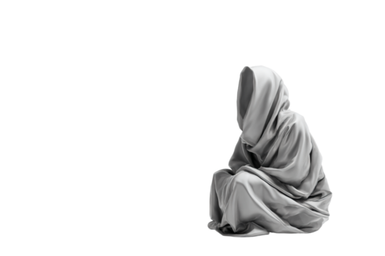 a statue of a person sitting on a white surface