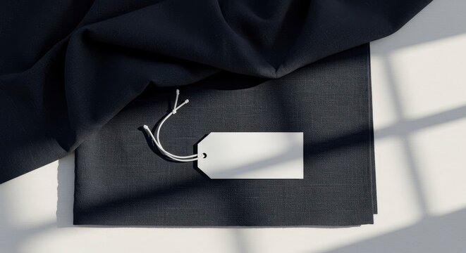 Minimalist Dark Fabric with Blank Tag and Window Shadows