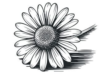 Detailed Outline Daisy Flower Transparent Background. Vector hand drawn