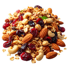 Granola Delight PNG: A delightful mix of fresh granola, nuts, and dried fruits on display. A healthy and nutritious culinary experience.