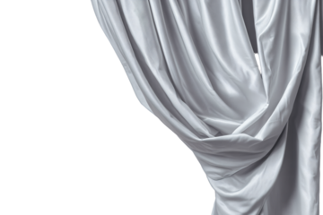 a curtain with a white background and a black cat