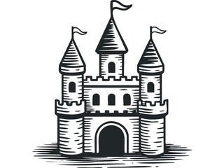 Castle silhouette on transparent background. Vector hand drawn