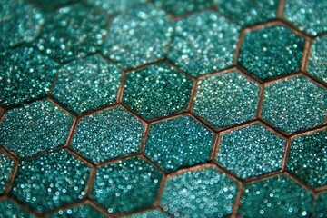 Close-up of teal glitter hexagonal pattern