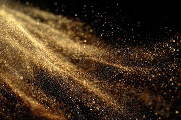 Golden particles in motion, dark background