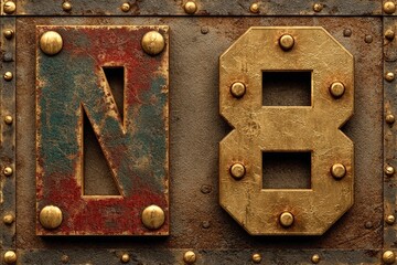 Rusted metal plate with embossed numbers