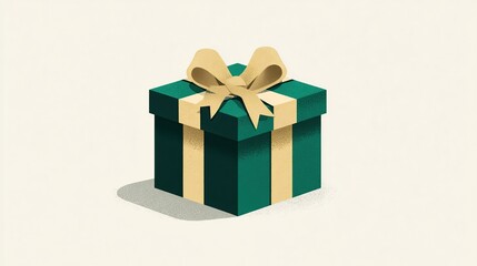 Obraz premium A teal gift box with a light beige ribbon bow sits on a light beige background