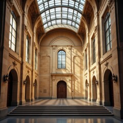 Fototapeta premium Grand Hallway with Arched Windows and Skylight