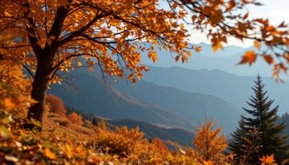 Autumn Landscape with Golden Foliage and Mountain Views