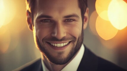 Confident man smiling in warm sunset glow - Powered by Adobe