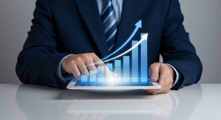 Executive Hand Touching Glowing Growth Chart on Digital Tablet