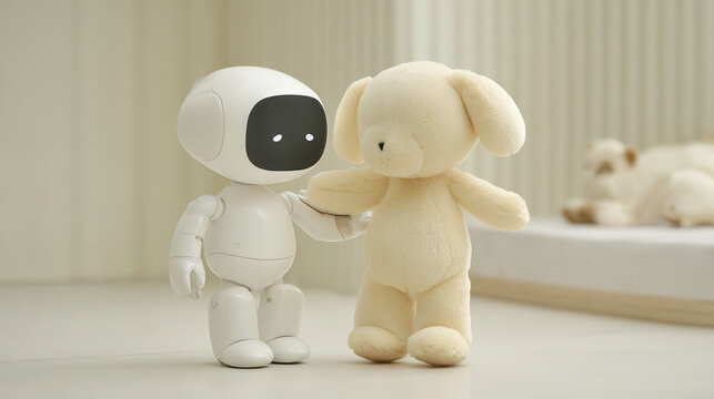ai companion interacts with playful pet at home assisting them with toy in nurturing environment