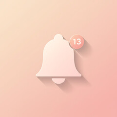 A soft pink notification bell icon with a red circle showing the number 13, rendered with a subtle drop shadow and a textured background