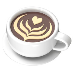 3D latte art hot coffee cup drink icon for International coffee day illustration