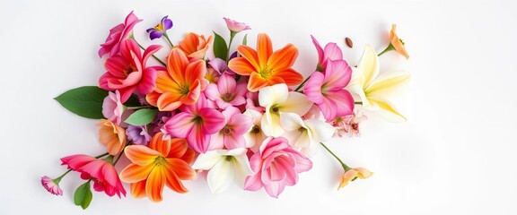 Elegant floral arrangement, vibrant blooms on pure white backdrop,  vibrant,  botany